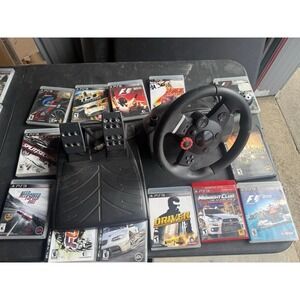 Logitech Driving Force PS3 Racing Wheel Pedals + 12 Game Lot Tested